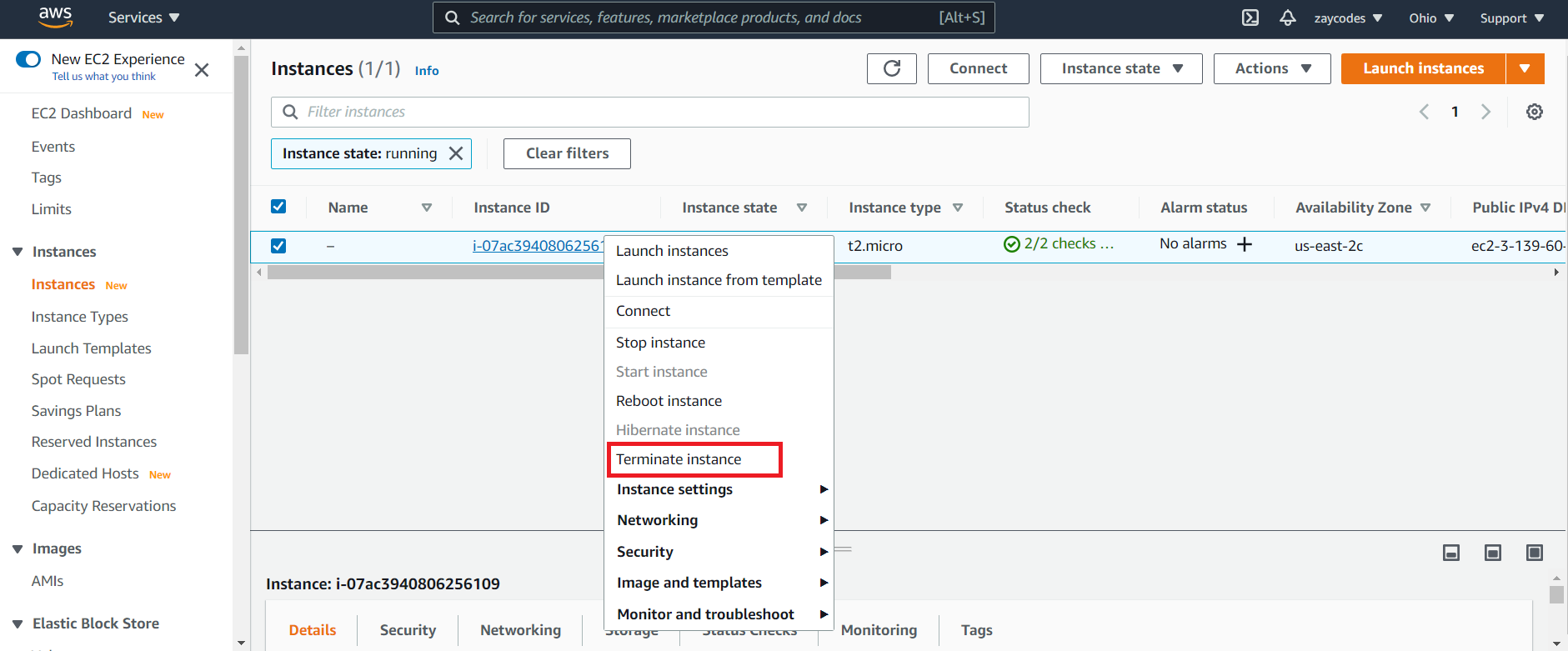 Terminating your AWS EC2 instance.